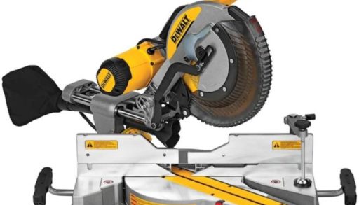 recalled dewalt mitre saw on a white background