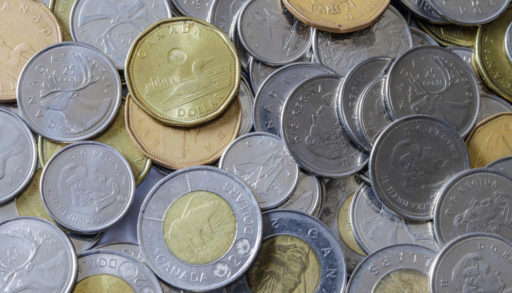 A pile of Canadian coins