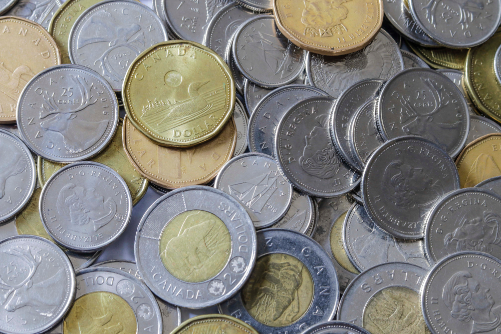 A pile of Canadian coins