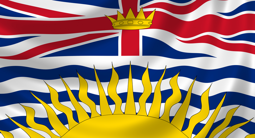 The British Columbia flag waving in the wind
