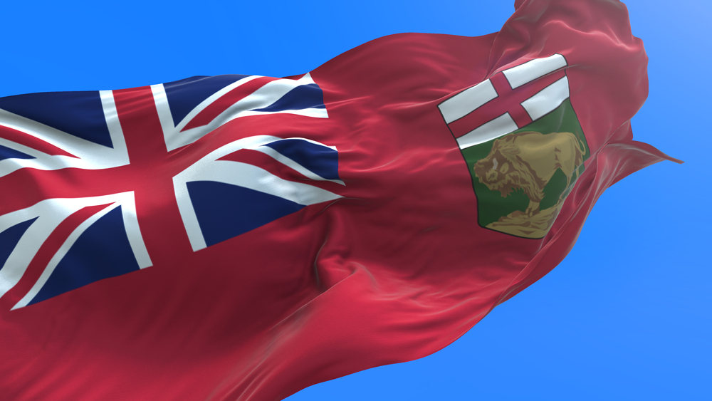 A Manitoba flag waving in the wind