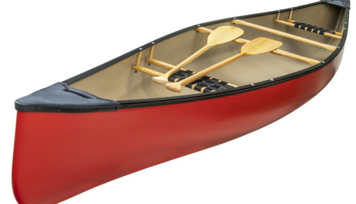 A red canoe isolated against a white background