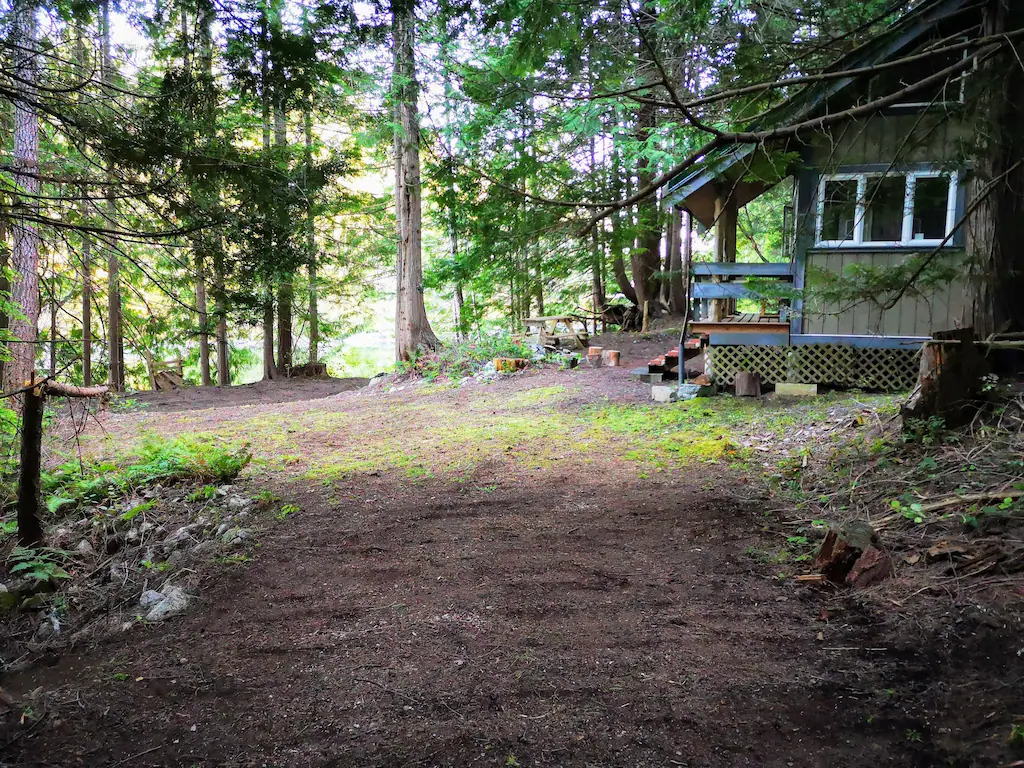 Cabin is set back in the woods