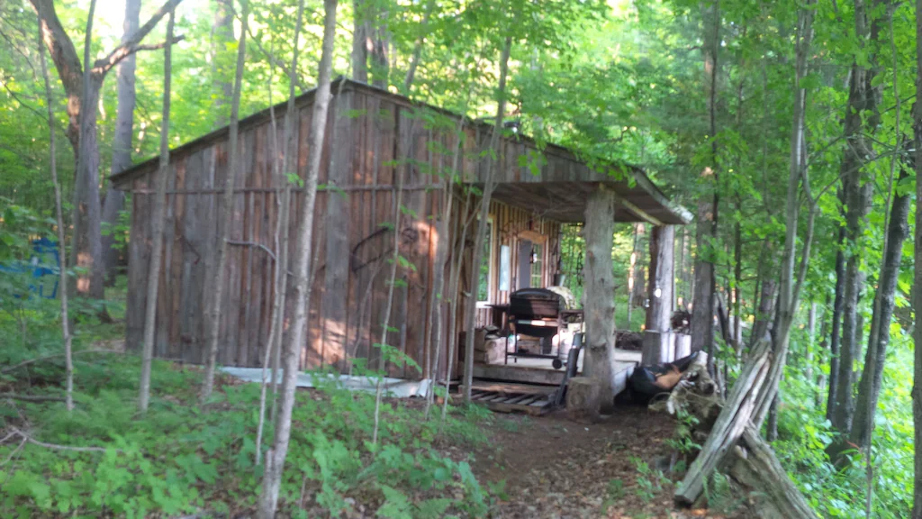 Exterior of cabin with board and batten