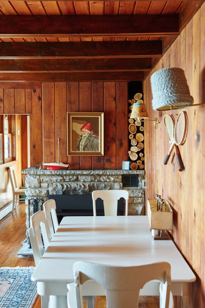 a shot of the living room with the stone fireplace