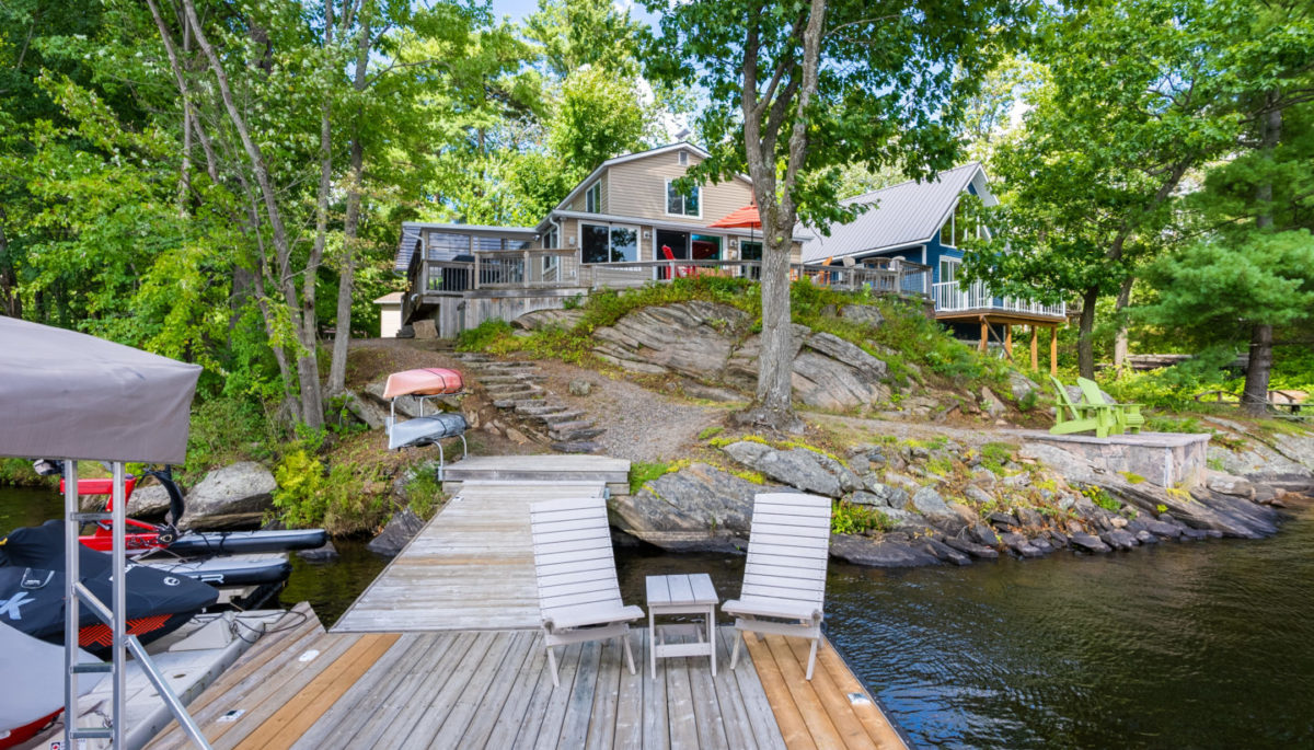 View from lake of 1202 NORTH KAHSHE LAKE Road cottage for sale