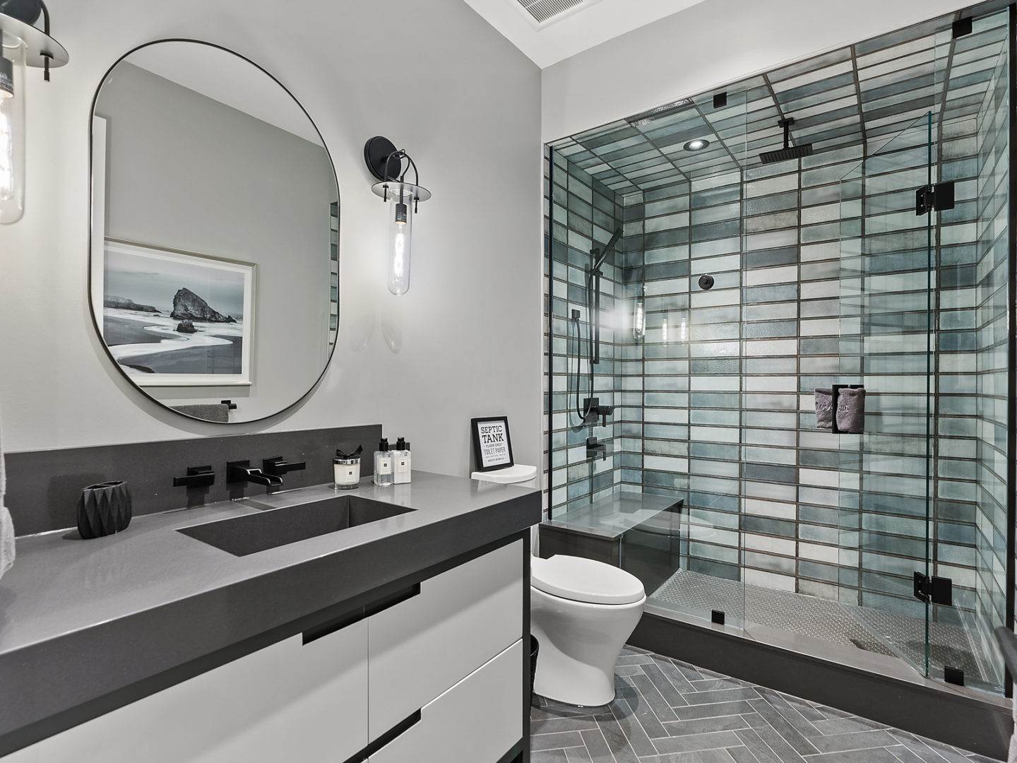 Bathroom with green tile