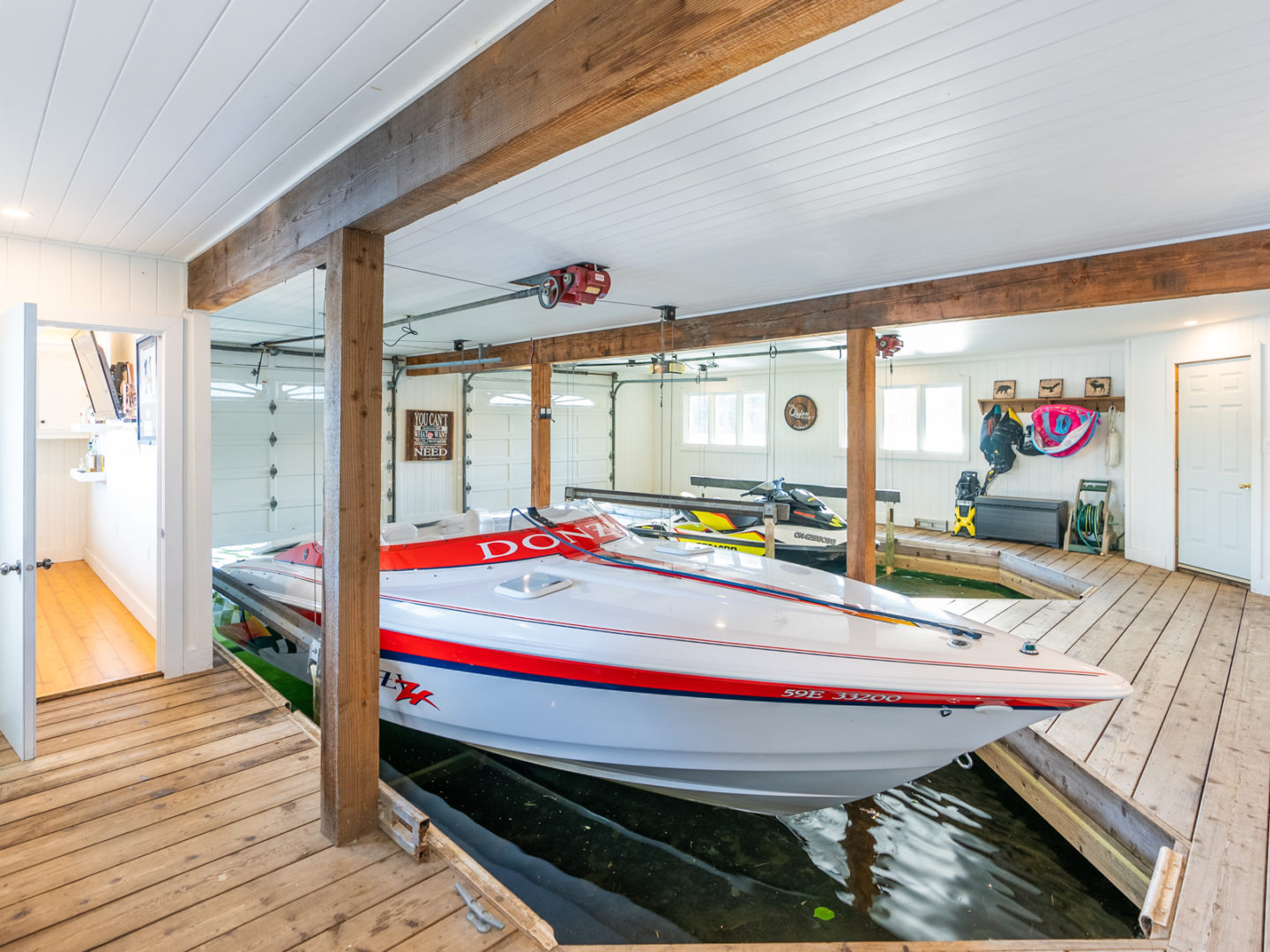 Boat slip in boathouse