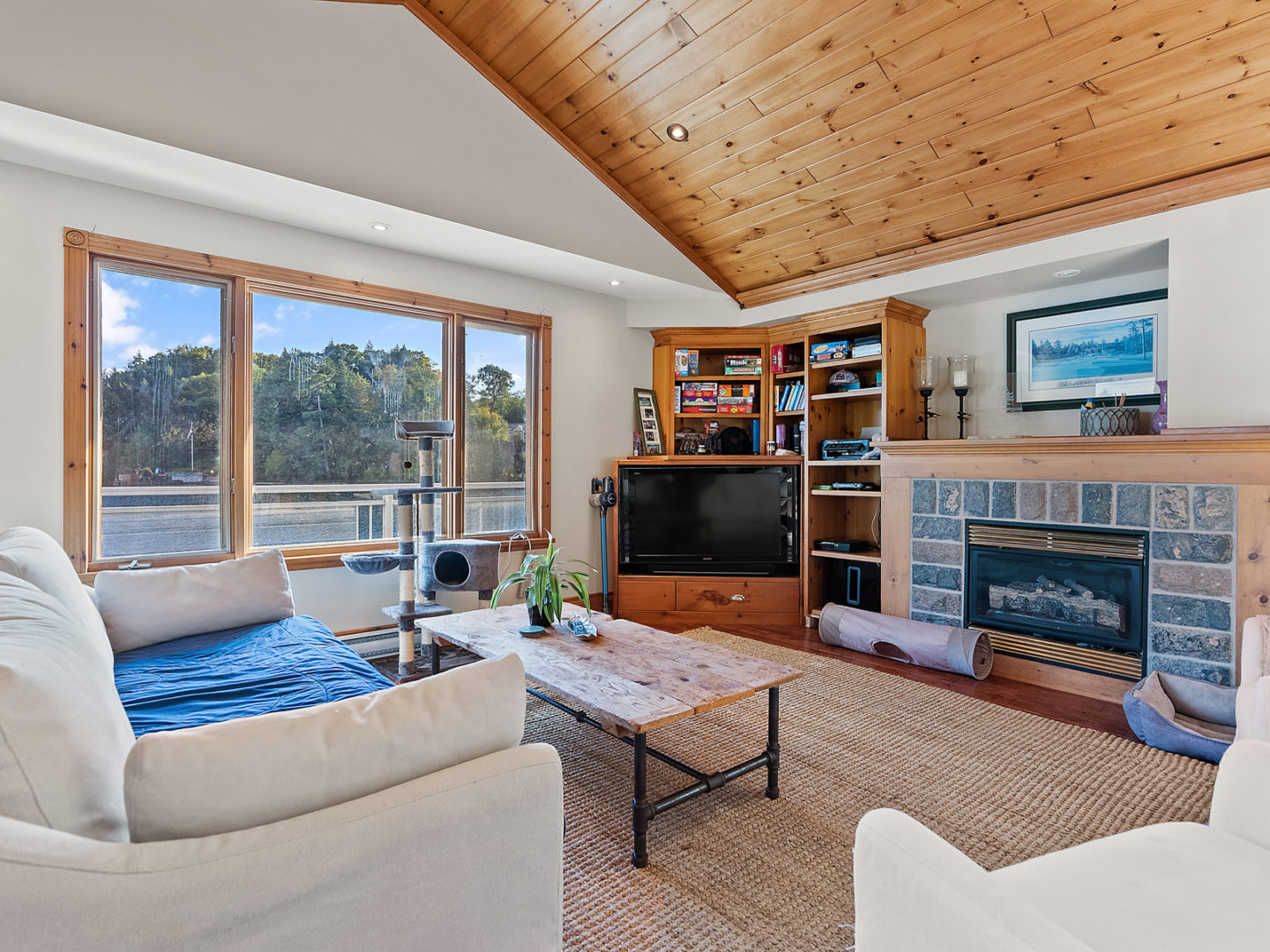 living room in Lake Joseph boathouse