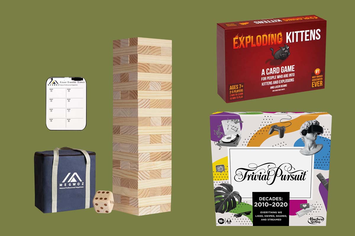 Tumbling tower, exploding kittens, trivial pursuit