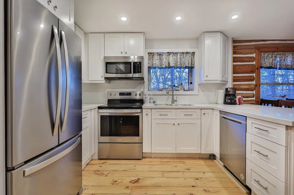Kitchen inside log cabin