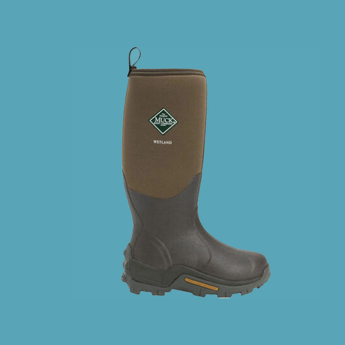 Tall brown rubber boot with neoprene upper