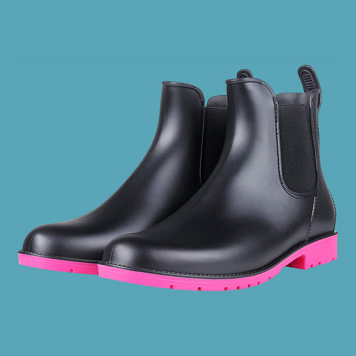 rubber boots with pink sole