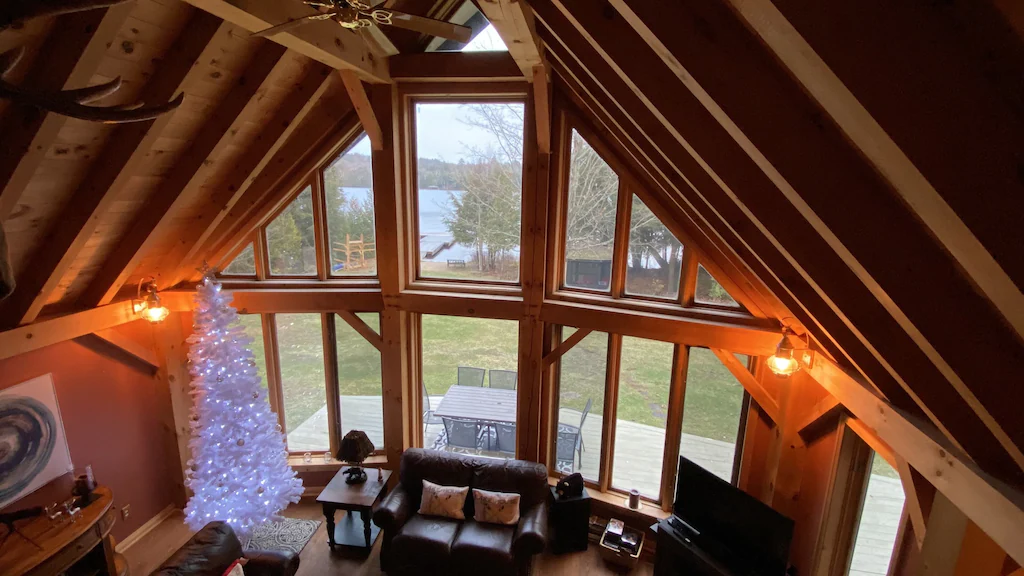 View of windows looking down from the second floor