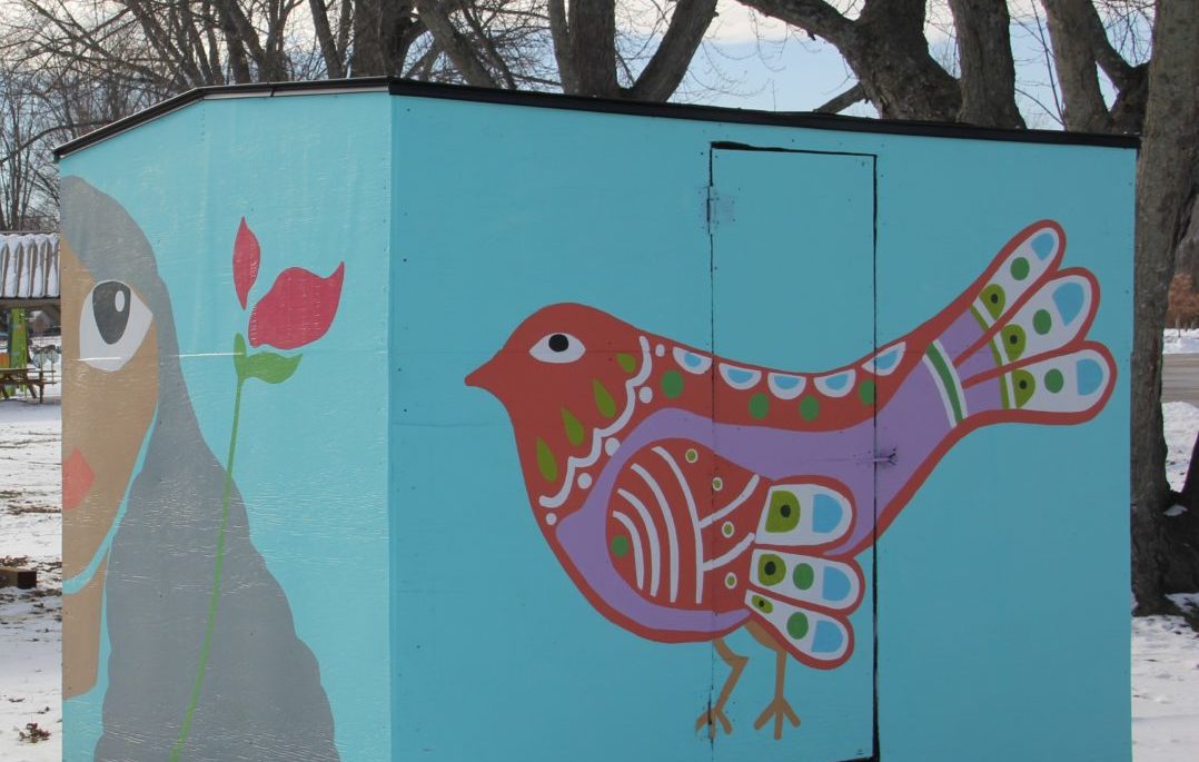 A painted ice fishing hut