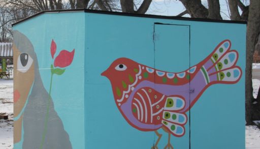 A painted ice fishing hut