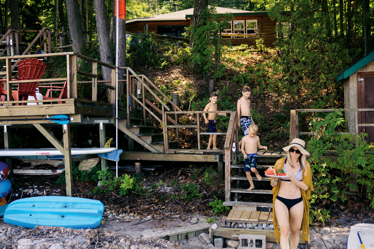 The Vipond family descending the stairs to the waterfront