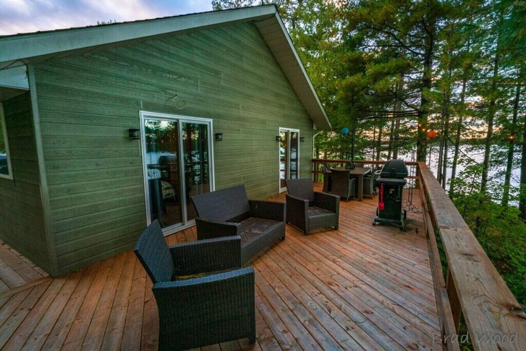 Outdoor deck area with furniture