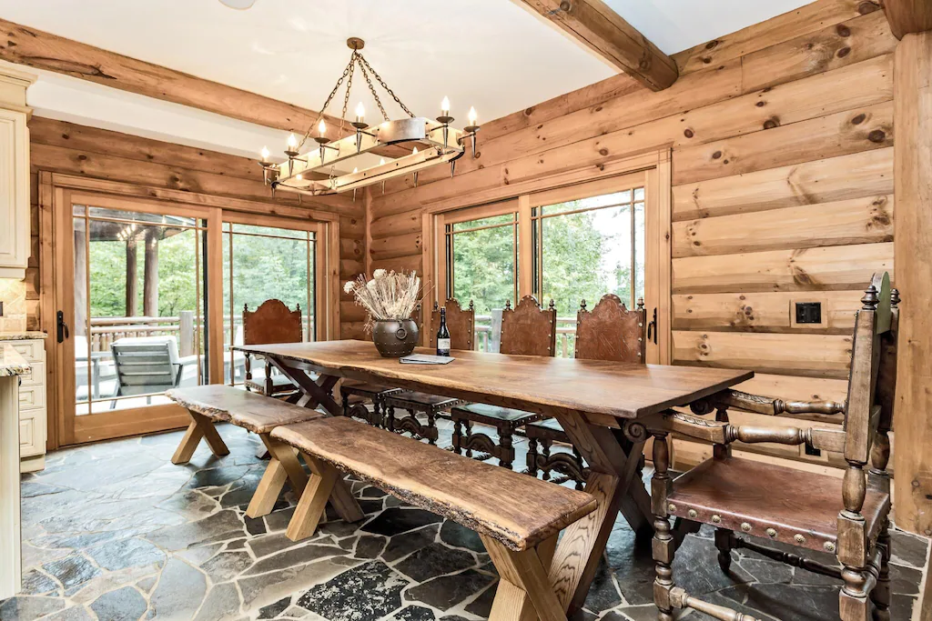 Long wooden dining table