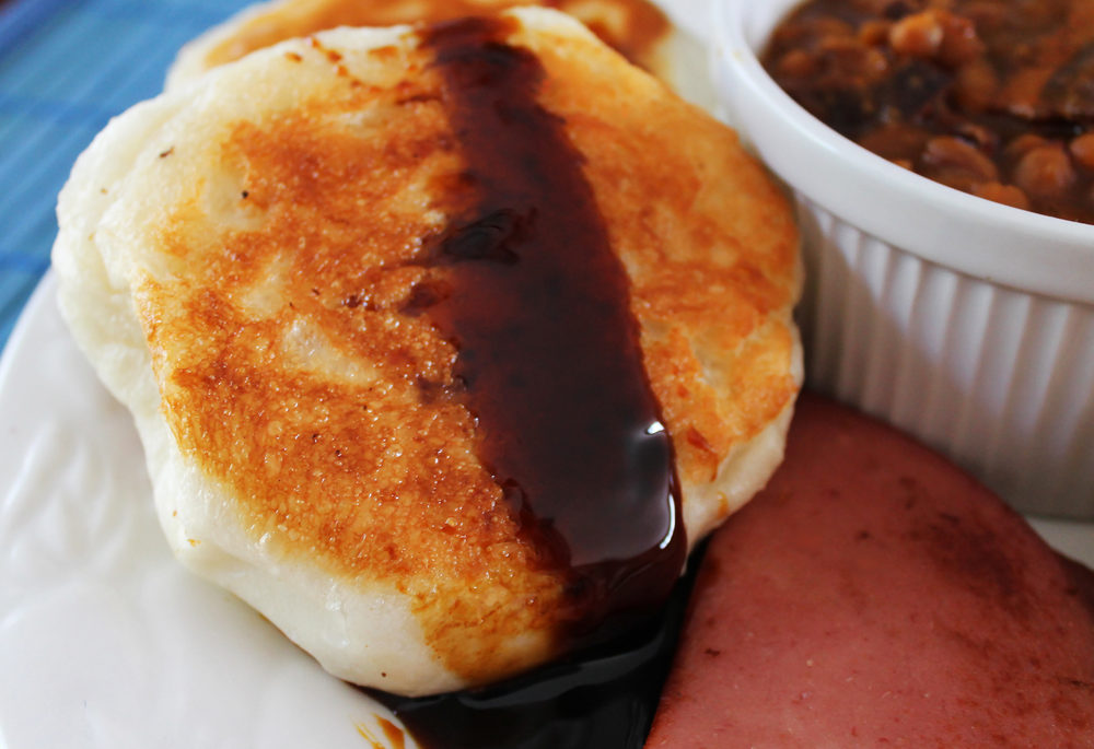 Close-up of a touton, a fried bread with molasses