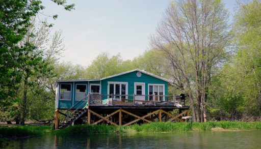A flooded cabin on stilts