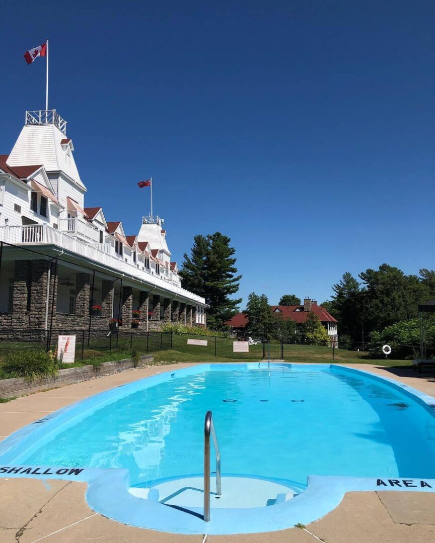 An outdoor pool on the grounds of Windermere House