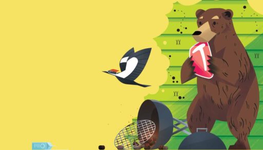 illustration of bear and heron