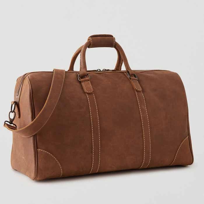 Brown soft leather roots duffel bag