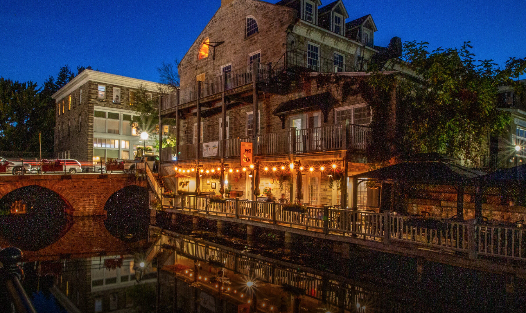 Perth historical building and river lit up at night