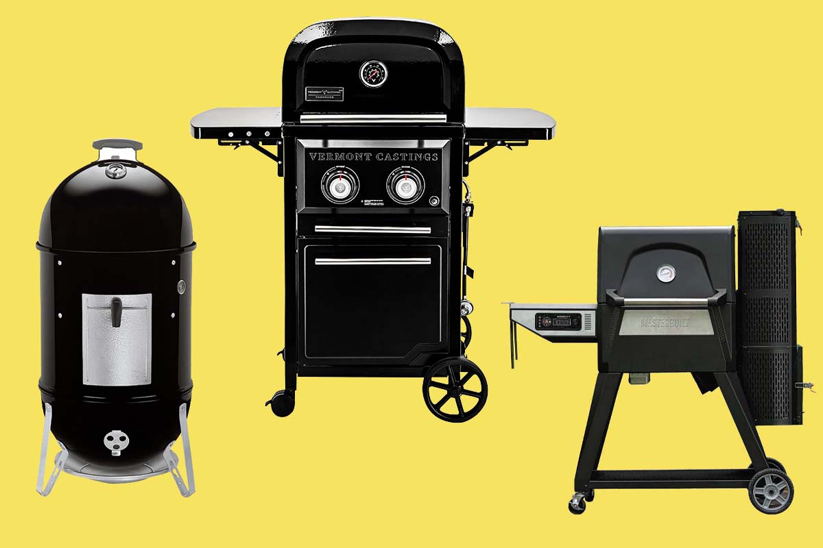 three barbeques and smokers