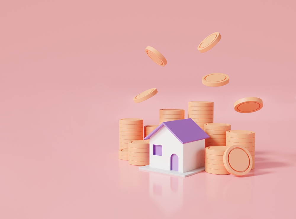 Coins stack and home on pink pastel background. Extending amortization periods
