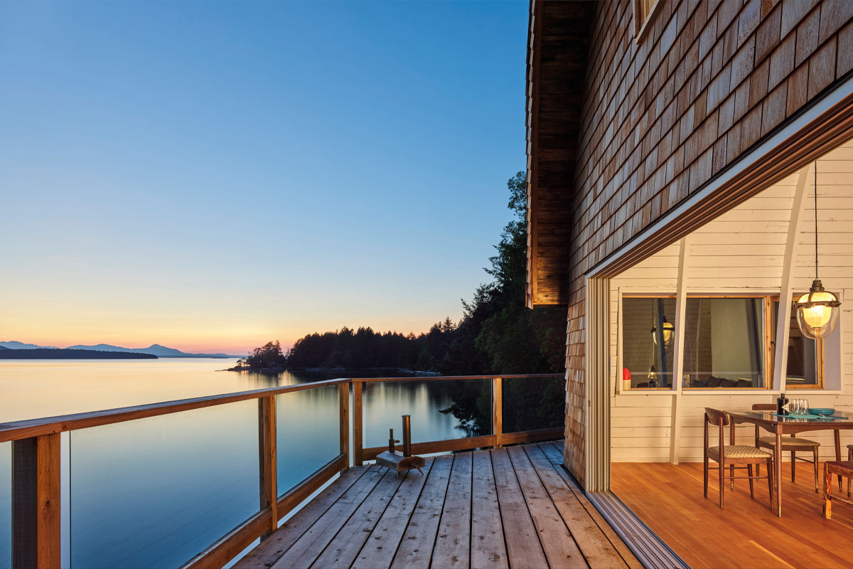 The view from the exterior deck at dusk