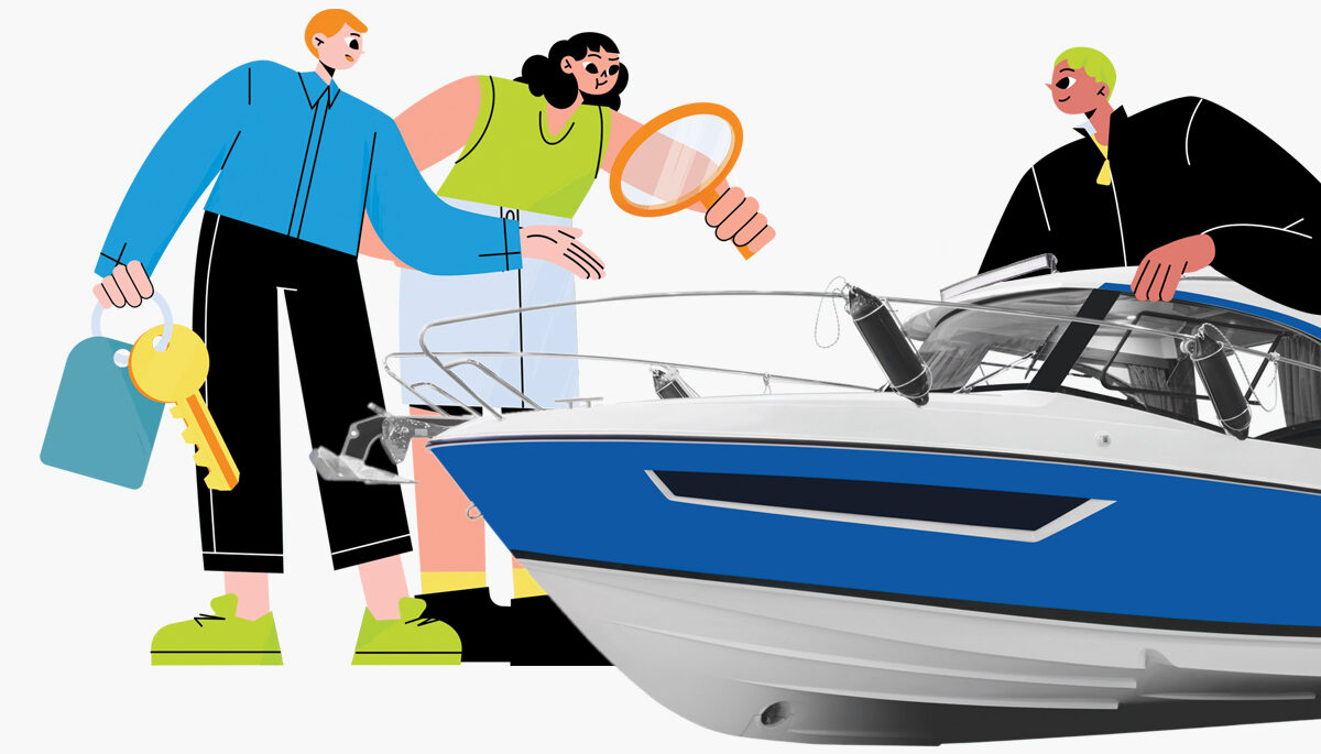 illustration of people inspecting a boat
