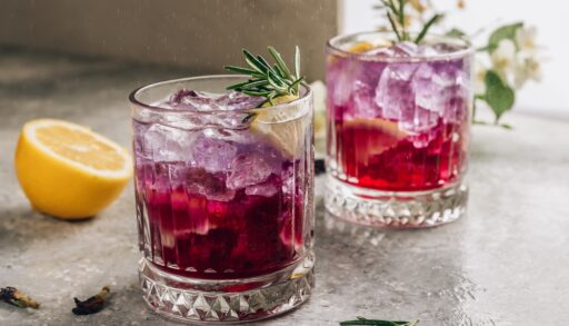 Purple iced lemonade, selective focus, backlist