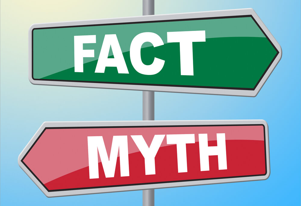 An illustrated "myth" and "fact" sign