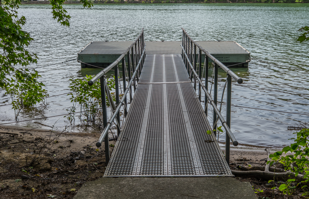 A floating dock on a lake