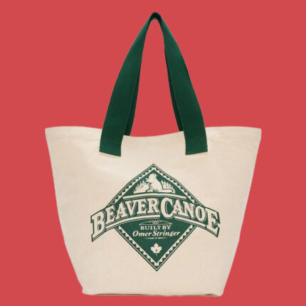 green and white Beaver Canoe tote bag