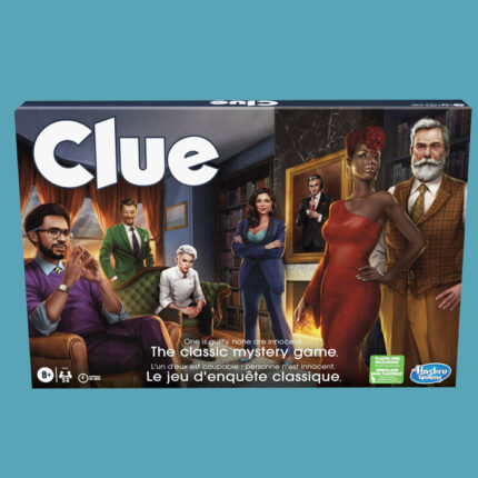 the clue board game on a teal background