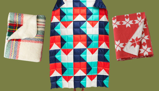 three blankets displayed on a green background