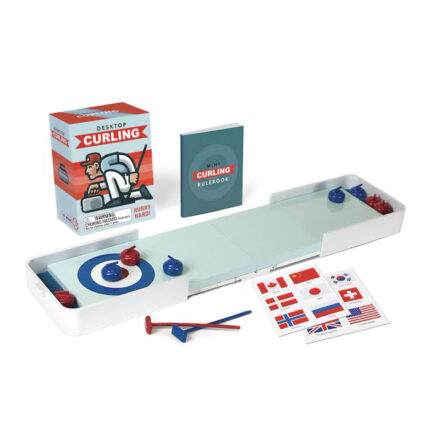 miniature curling rink, brooms and instruction book