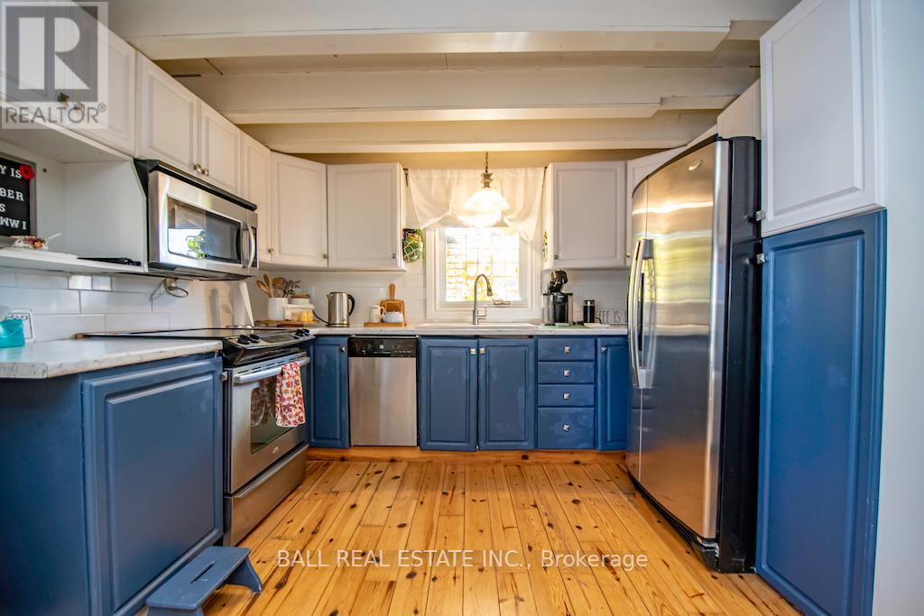 Kitchen with blue cupboards