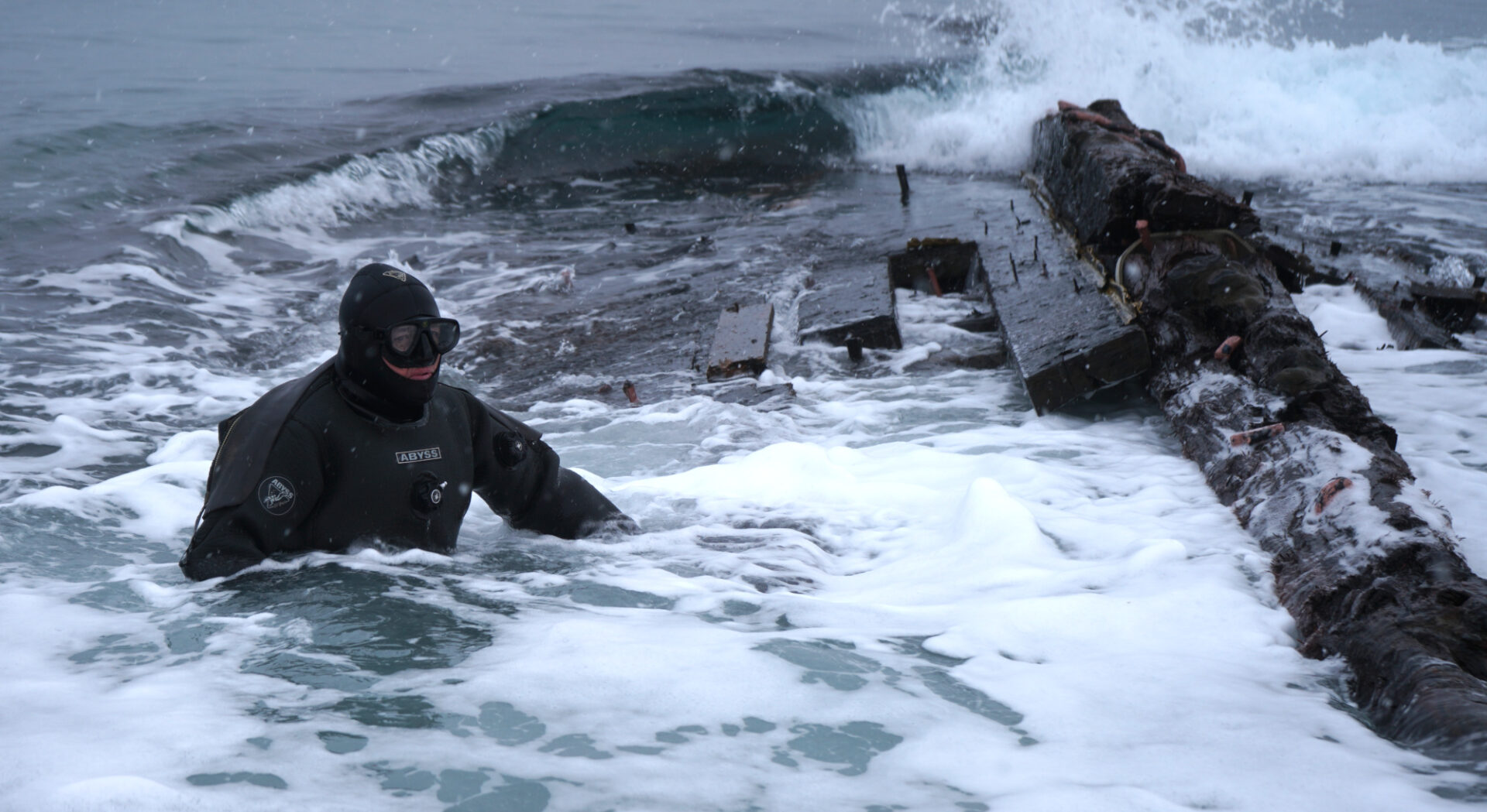 A diver investigating the Newfoundland shipwreck