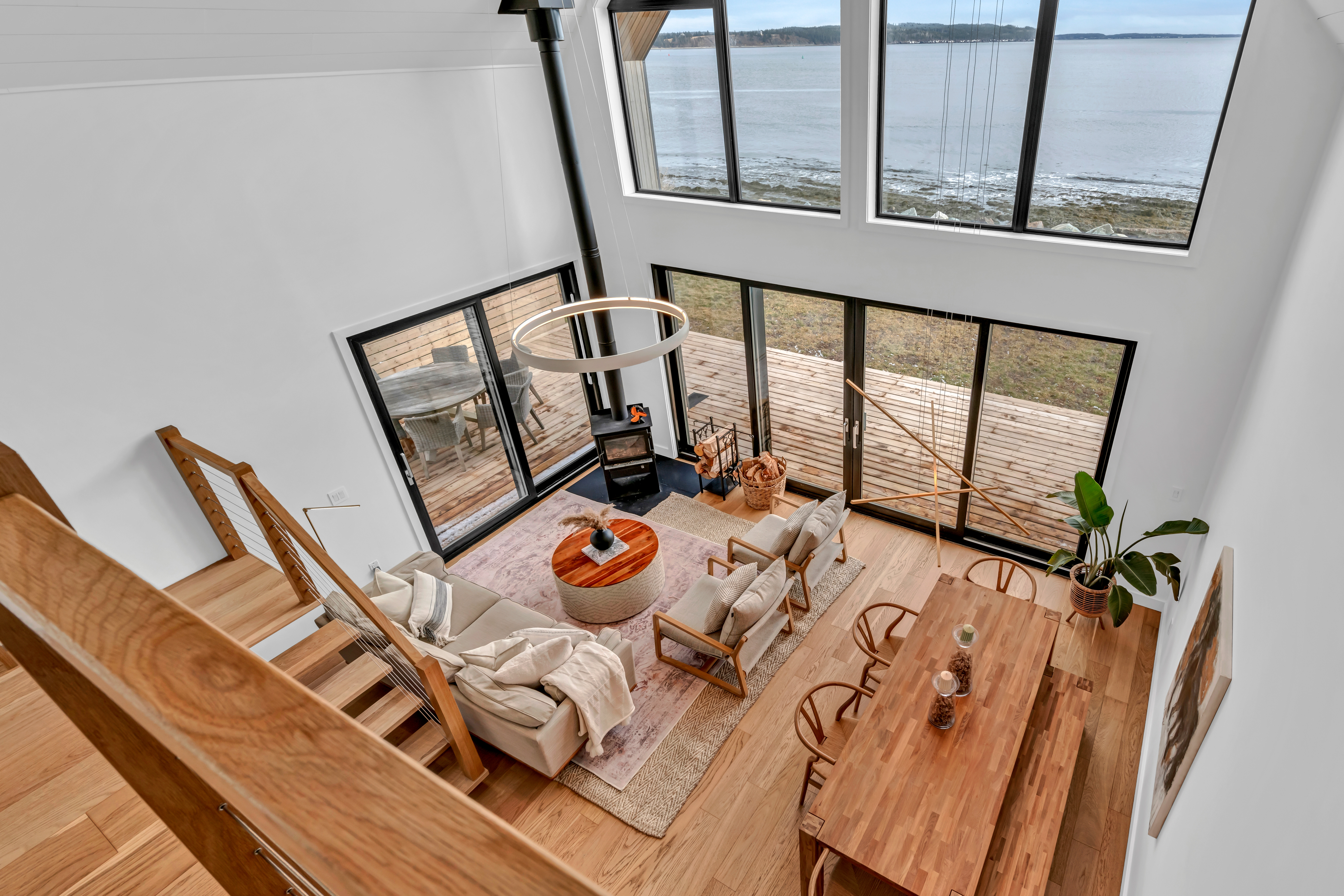 the view of a home from the second level