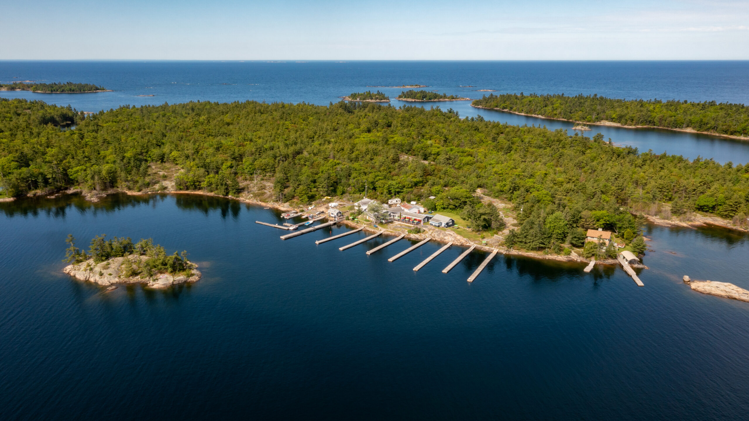 an island with docks
