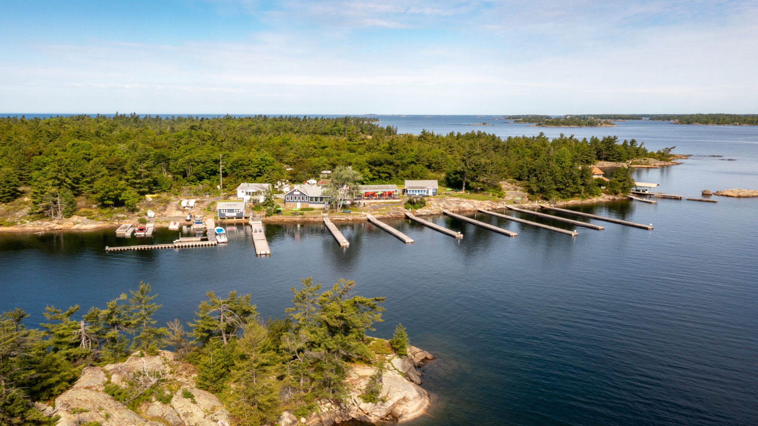an island with docks