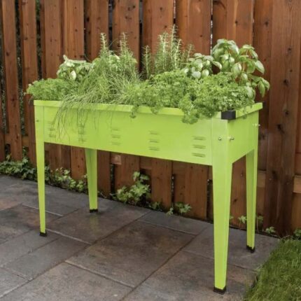 Green metal outdoor gardening planter