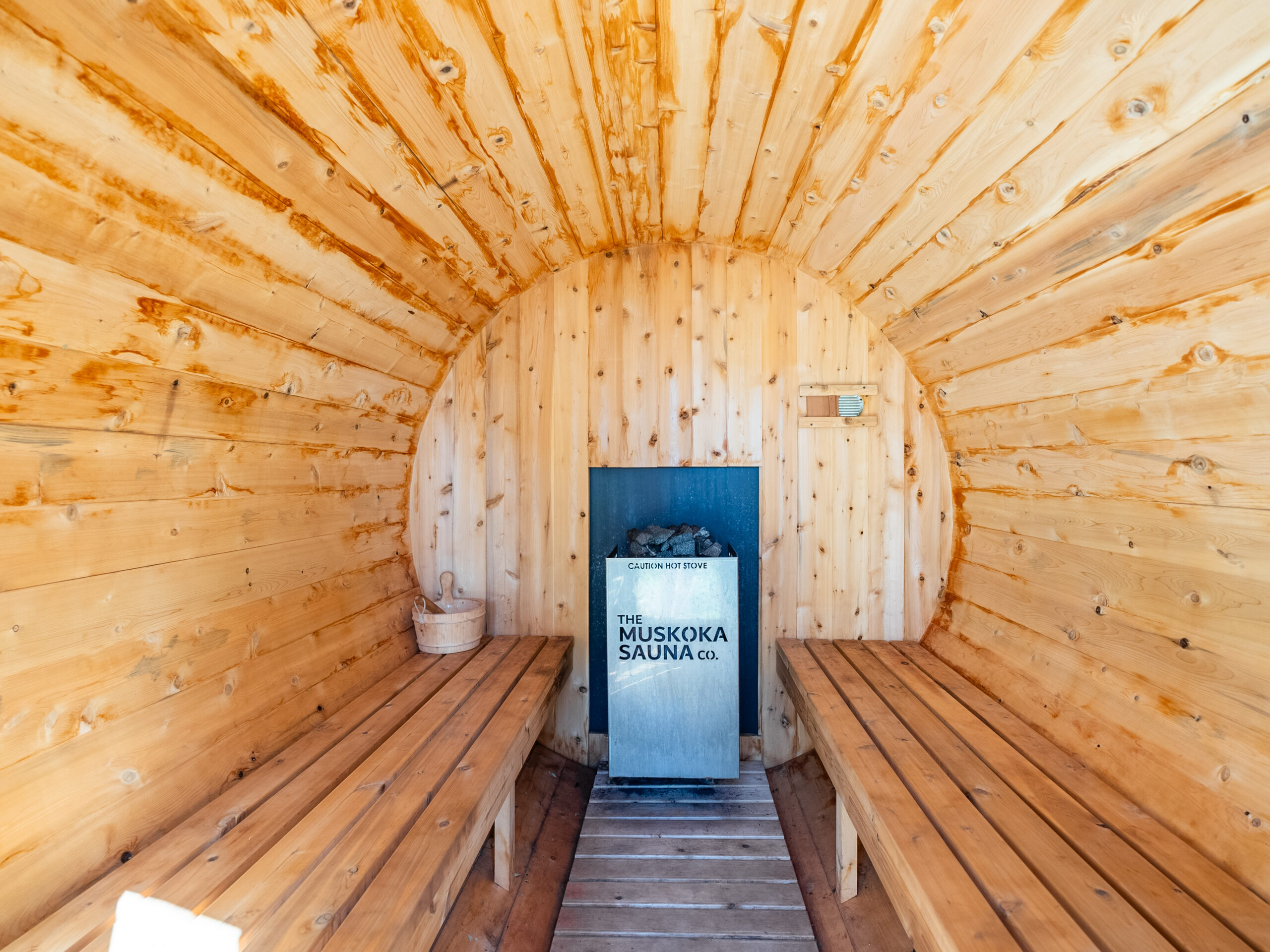 the inside of a sauna