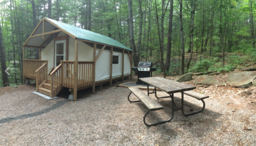 A shot of a soft-sided shelter in Bon Echo park