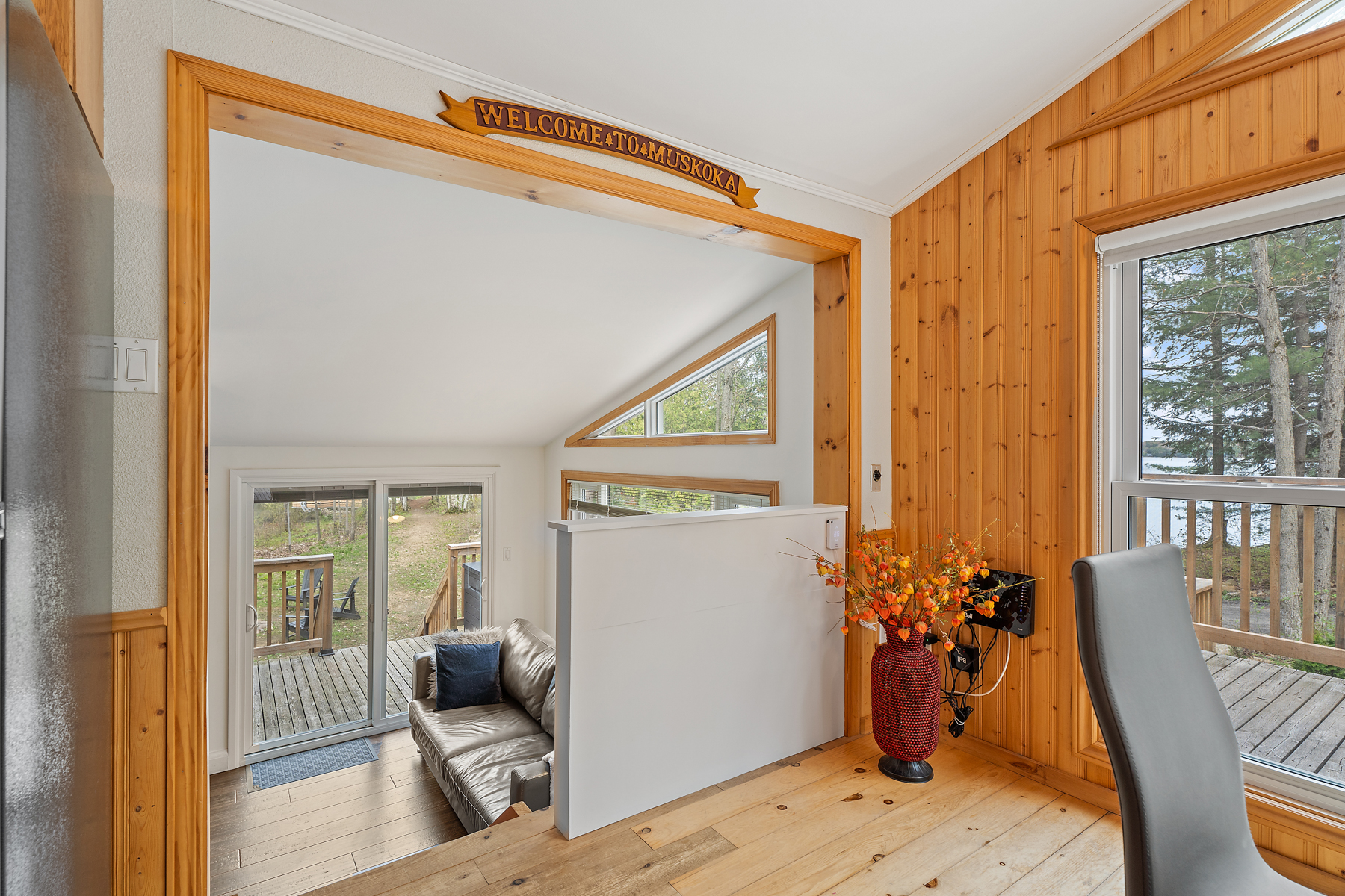 Steps lead down to a room off the dining area.