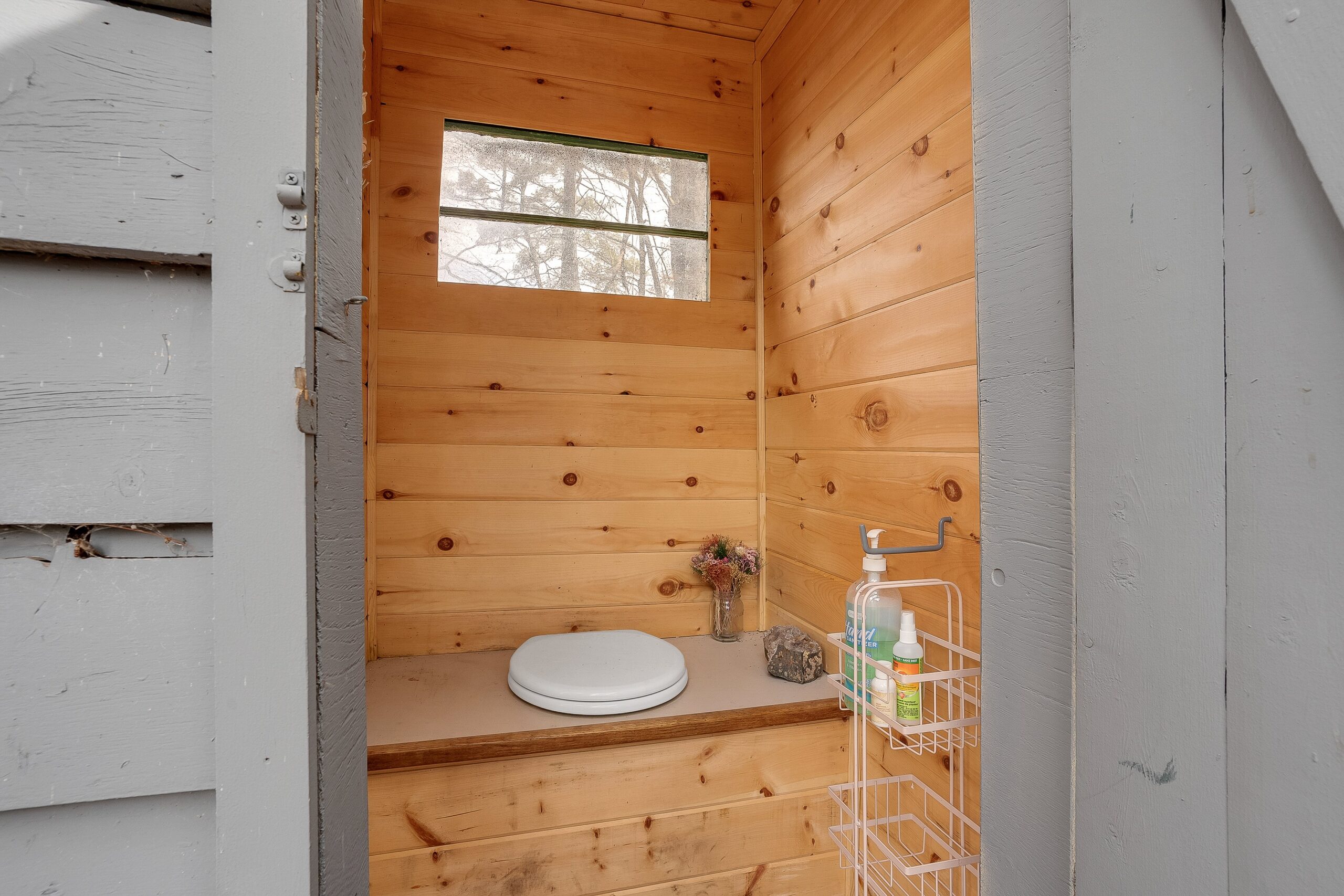 Inside an outhouse